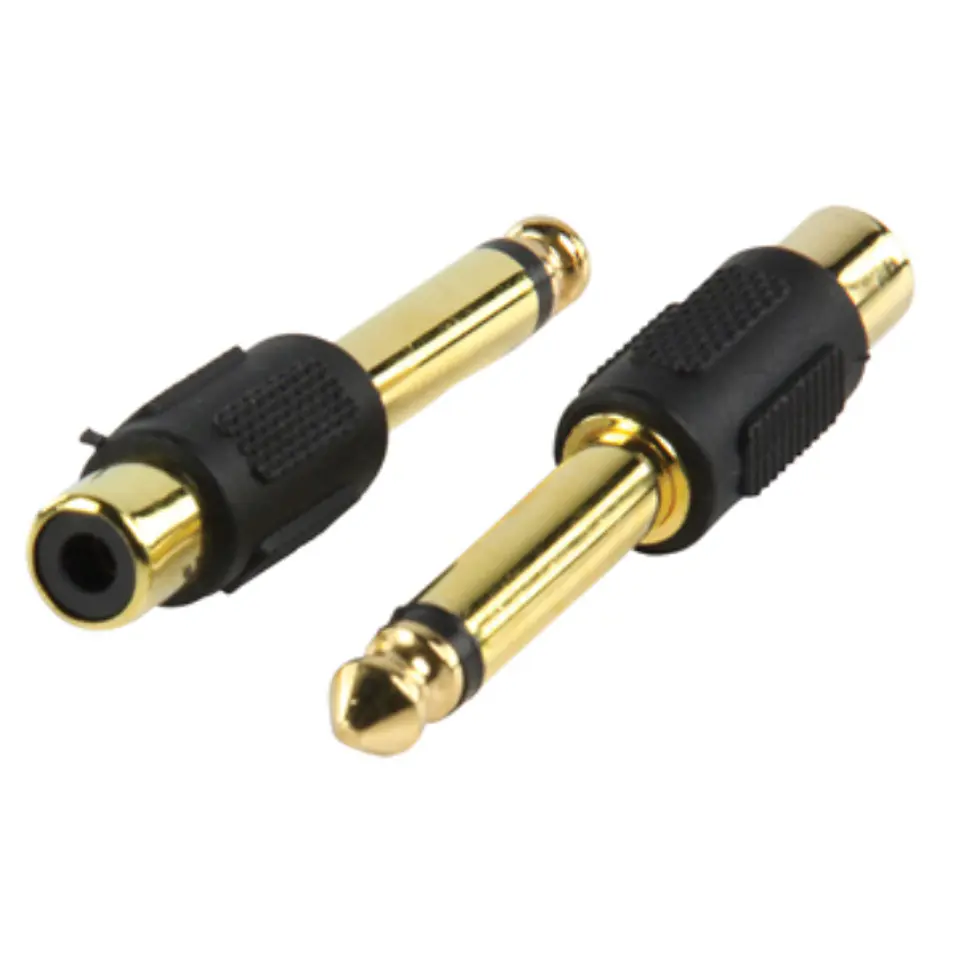 FICHA ADAPTADORA JACK 6.35MM MACHO MONO / RCA FÊMEA DOURADA 1