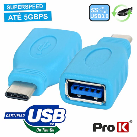 FICHA ADAPTADORA USB-C 3.0 MACHO / USB-A FÊMEA OTG