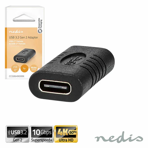 Ficha Adaptadora USB-C 3.2 Fêmea / Fêmea 10Gbps