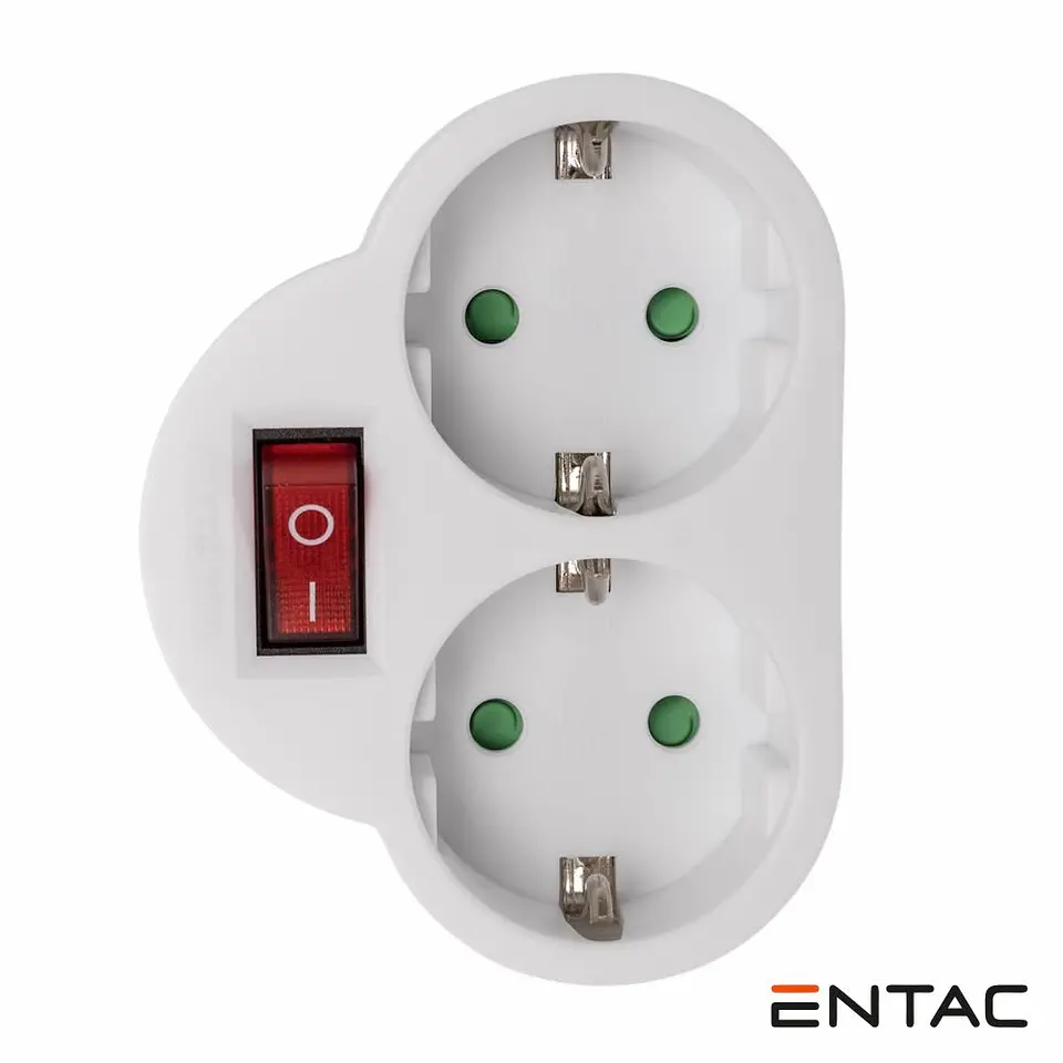 Tomada Elétrica COM 2 Saídas Interruptor Branco ENTAC 1