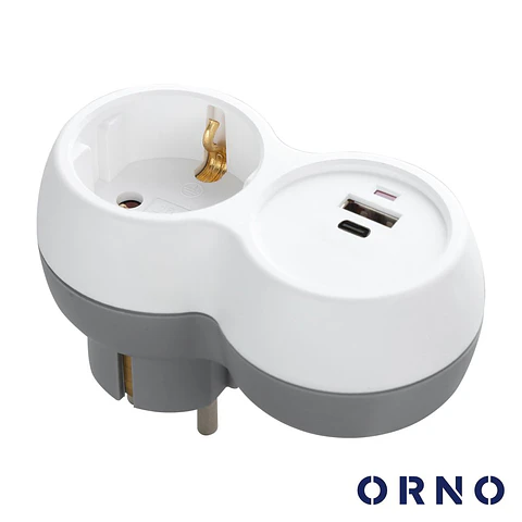 Ficha Elétrica Adaptadora 1x Schuko 2x USB ORNO