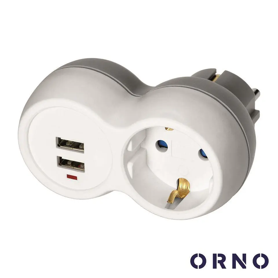 Ficha Elétrica Adaptadora 1x Schuko 2x USB-A ORNO 1