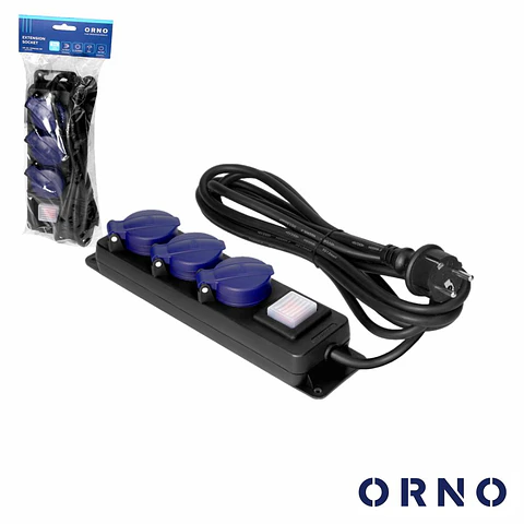 Extensão Elétrica 3x Schuko COM Interruptor 3m IP44 ORNO