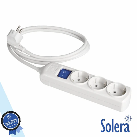 Tomada Elétrica COM 3 Saídas Interruptor 1.5M Branco SOLERA