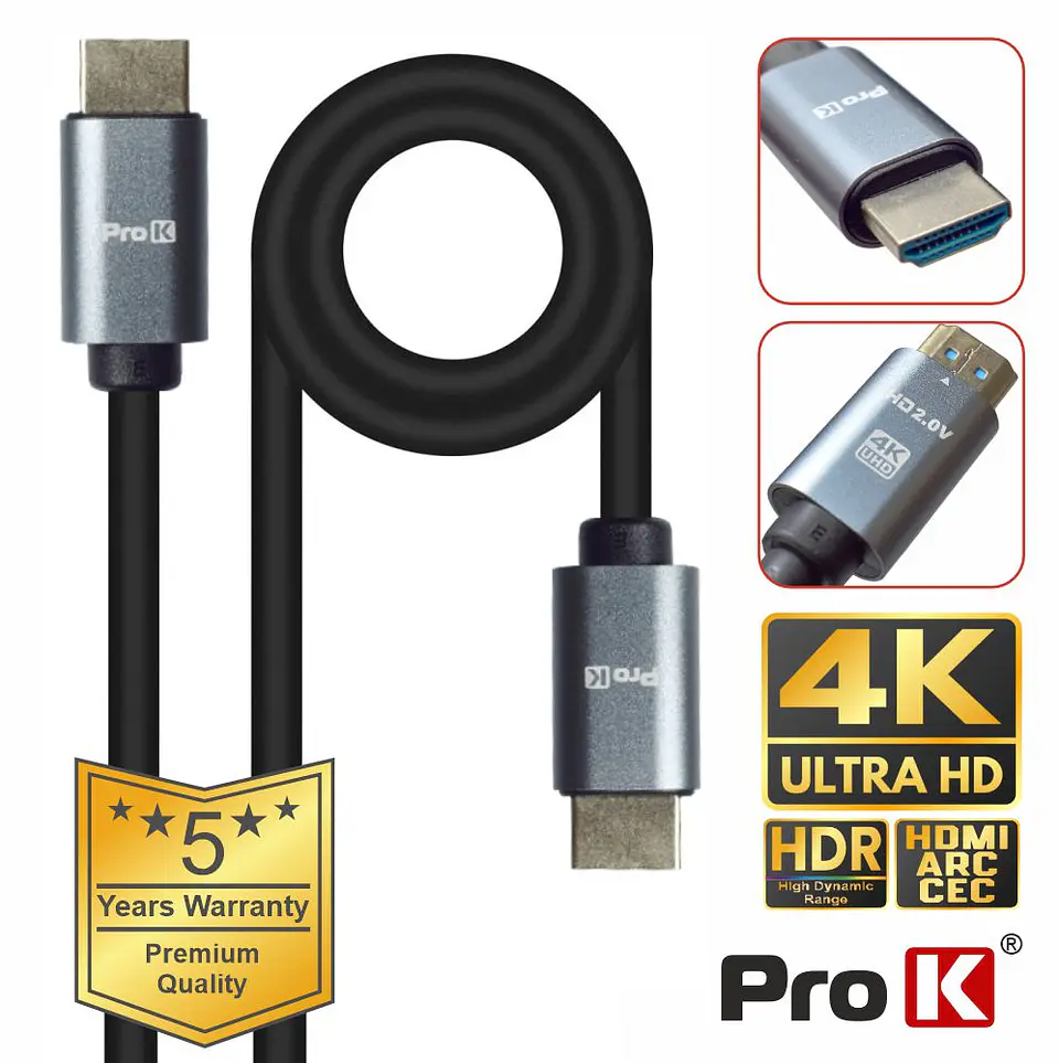 Cabo HDMI 2.0 UHD 4K Macho / Macho 3m PROK 1