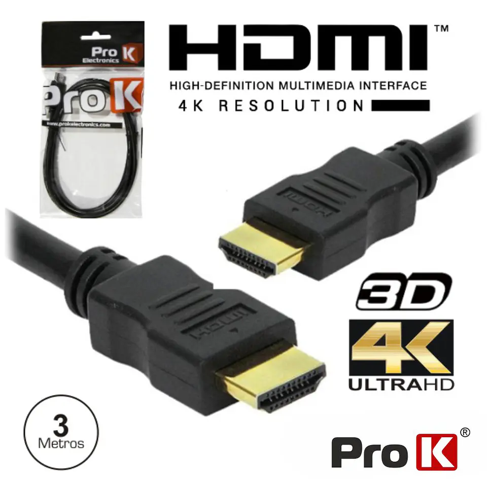 CABO HDMI DOURADO MACHO / MACHO 2.0 4K PRETO 3M PROK 1