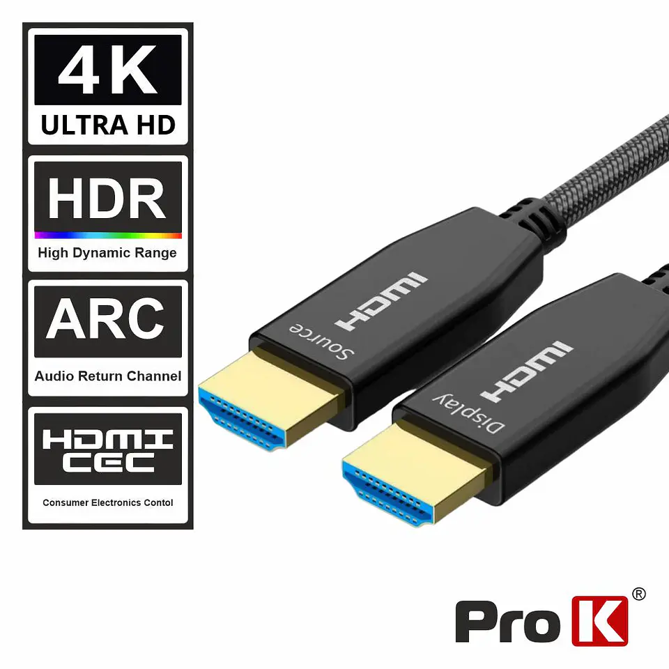 Cabo HDMI Fibra Óptica Dourado Macho / Macho 2.0 4K 50m 1