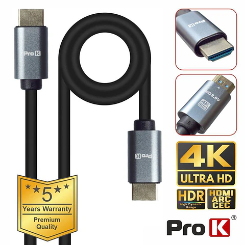 Cabo HDMI 2.0 UHD 4K Macho / Macho 5m PROK