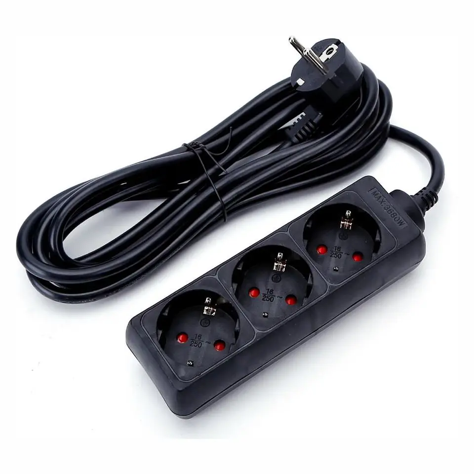 Tomada Elétrica 3x Schuko SEM Interruptor 3m 1