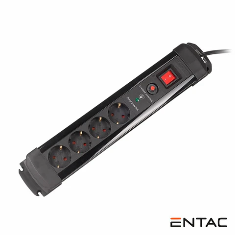 Extensão Elétrica 4x Schuko Interruptor Proteção 2M ENTAC