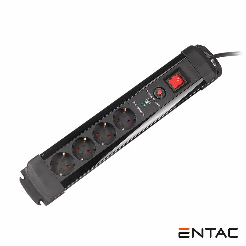 Extensão Elétrica 4x Schuko Interruptor Proteção 2M ENTAC 1