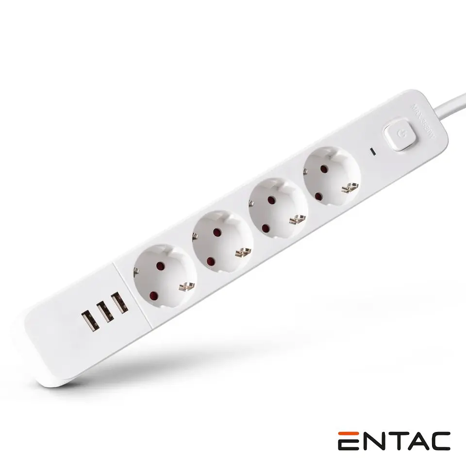 Extensão Elétrica 4x Schuko +3 USB COM Interruptor 1.5m ENTAC 1