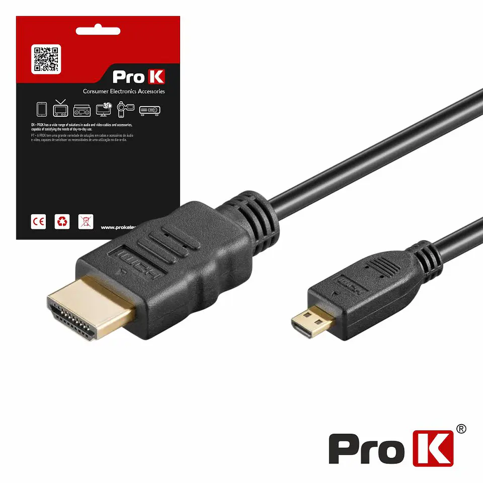 CABO HDMI DOURADO MACHO / MICRO HDMI MACHO PRETO 1.5M PROK 1