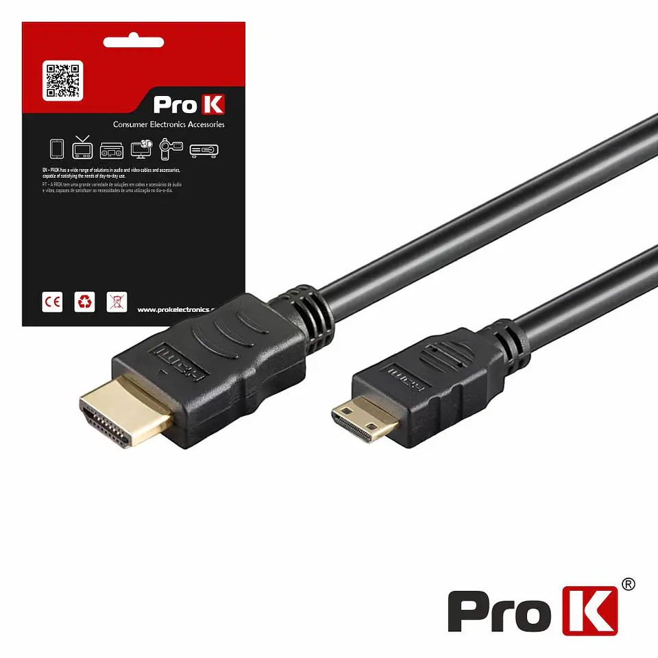 CABO HDMI DOURADO MACHO / MINI HDMI MACHO PRETO 1.5M PROK 1