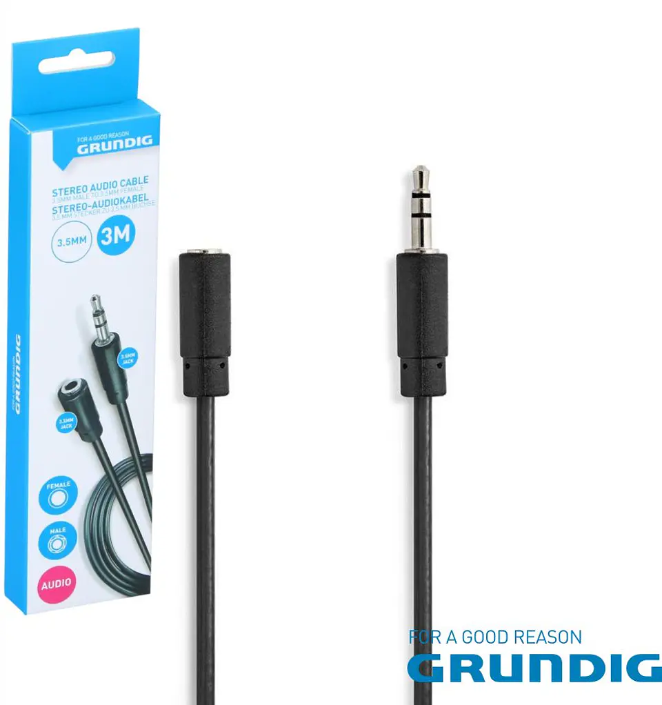 Cabo Jack 3.5mm Macho / Jack 3.5mm Fêmea 3M Stereo GRUNDIG 1