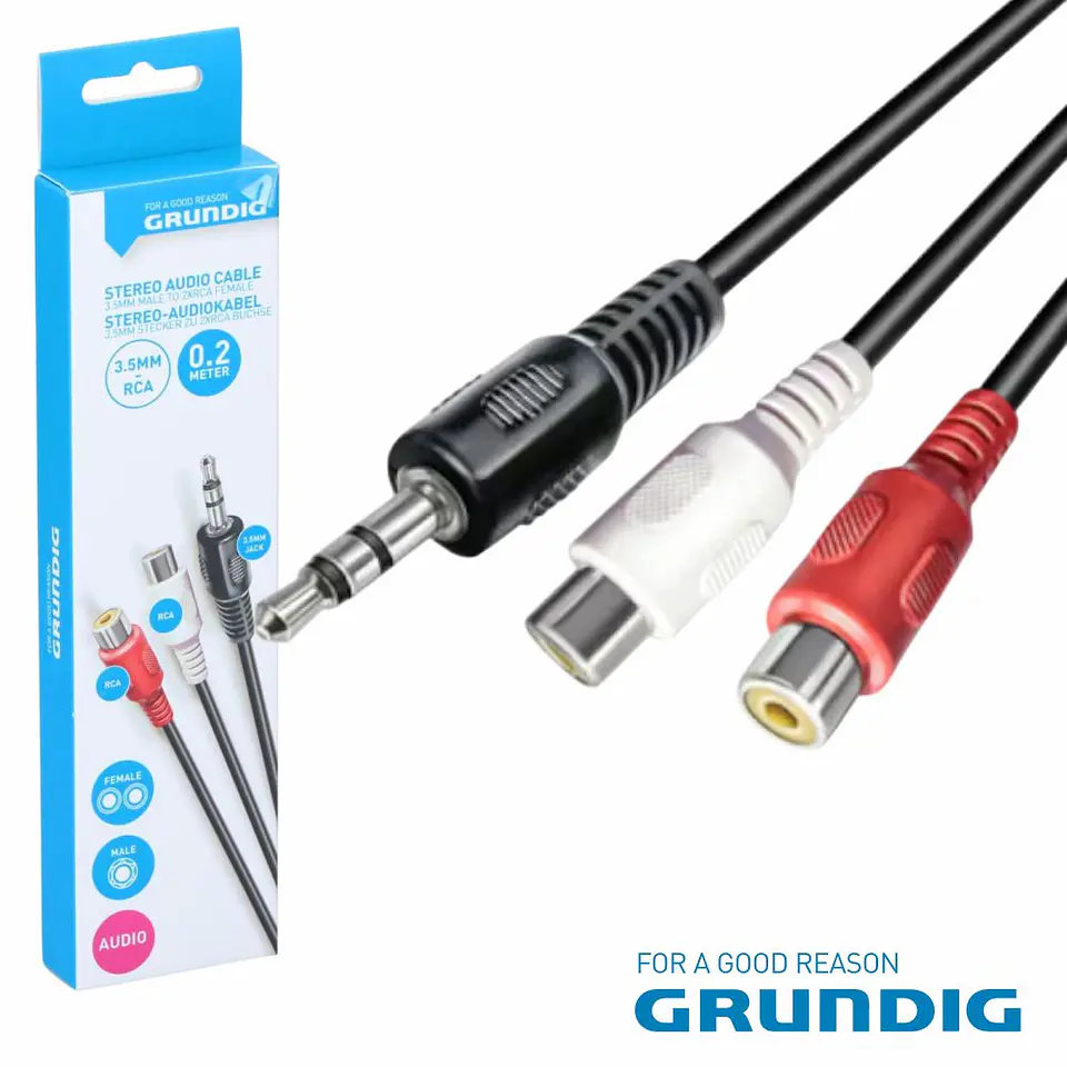 Cabo Jack 3.5mm Macho St / 2-Rca Fêmea 0.20m GRUNDIG 1