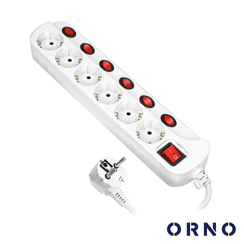 Extensão Elétrica 3G1.5 6xSchuko COM Interruptores 1.5m ORNO