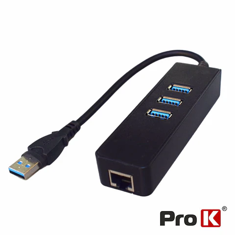 Hub USB-A COM 3x USB 3.0 / 1x RJ45 1Gbps PROK
