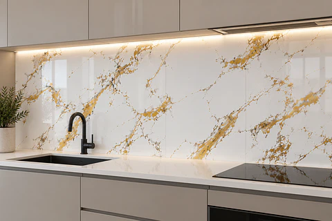 Plancha Marmoleada 122x244cm 2.5mm Calacatta Dorado
