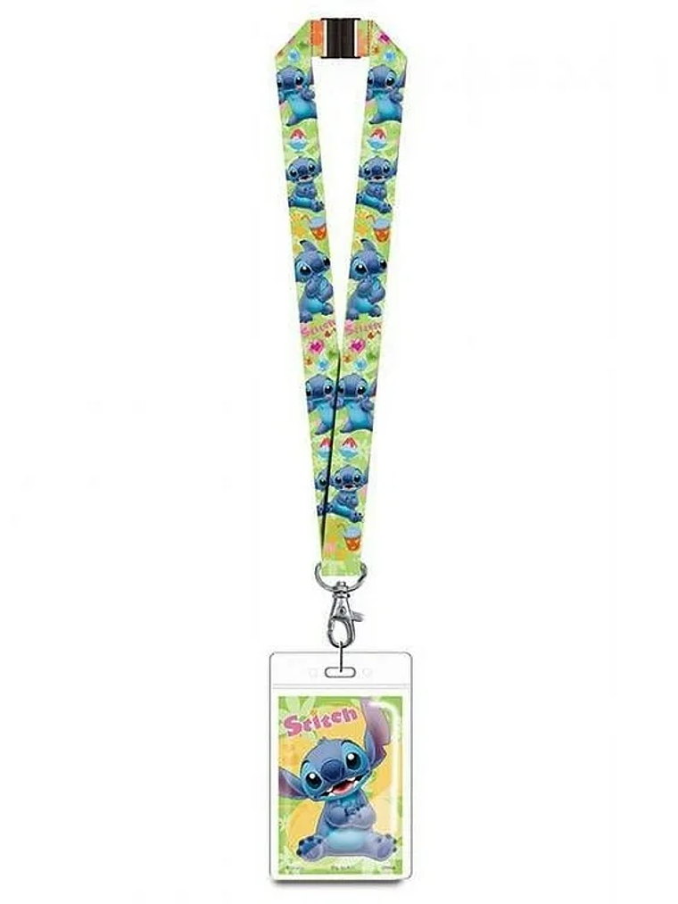 PORTA CREDENCIAL DISNEY  Disney Cordón con Correa de Poliéster Verde con Licencia Oficial Lilo and Stitch y Portatarjetas de Identificación 2