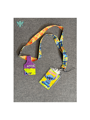 PORTA CREDENCIAL DISNEY  Disney Cordón con Correa de Poliéster Verde con Licencia Oficial Lilo and Stitch y Portatarjetas de Identificación