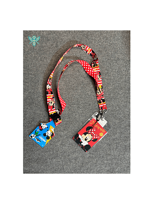 PORTA CREDENCIAL DISNEY  Cordón con Tarjetero - Lunares Rojos Minnie