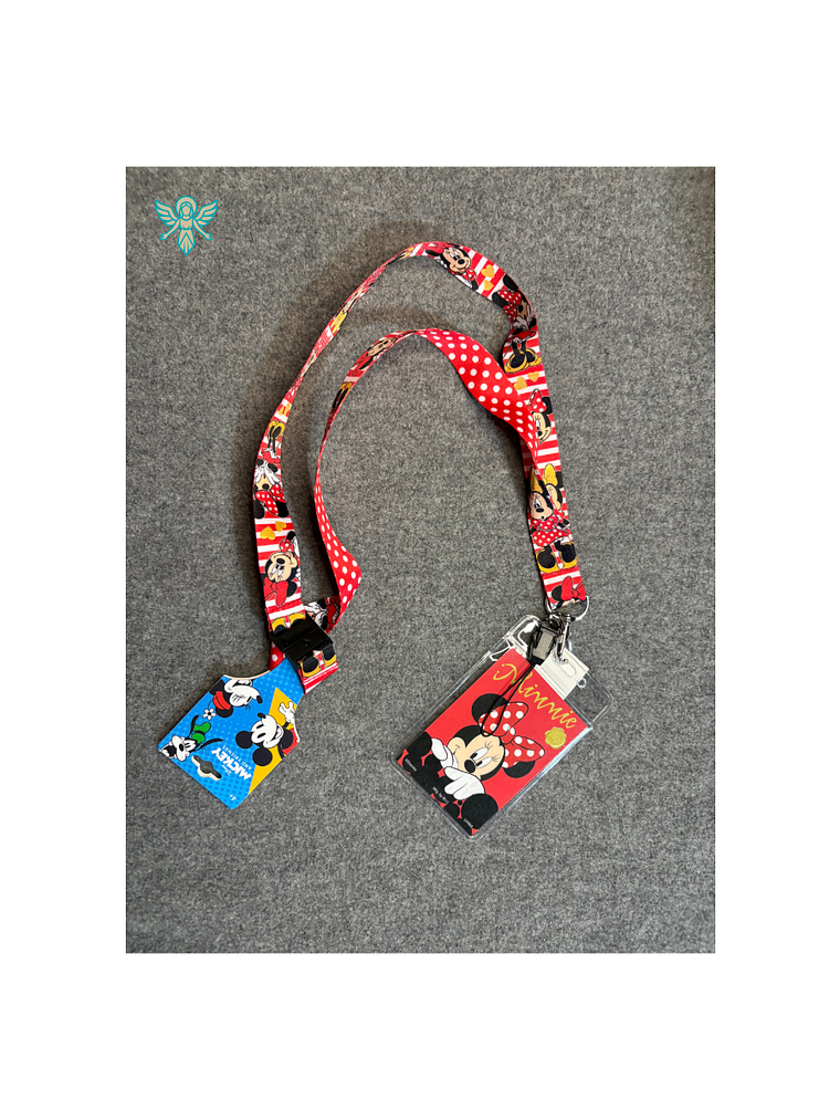 PORTA CREDENCIAL DISNEY  Cordón con Tarjetero - Lunares Rojos Minnie 1