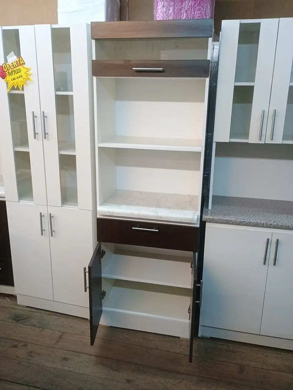 Mueble para horno y microondas café 3