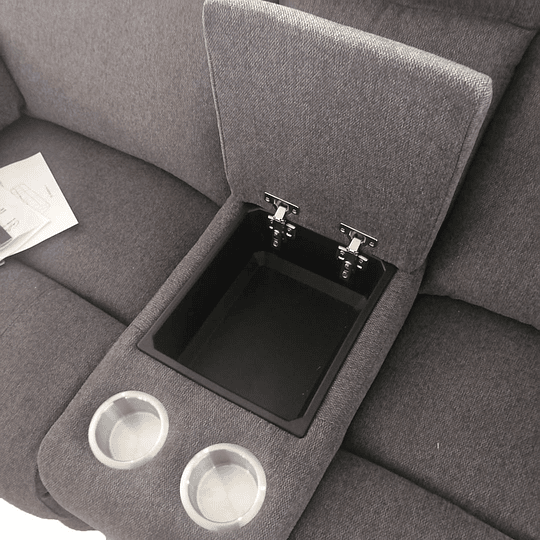 Love Seat BURGOS con 2 Reclinables y Consola Color Gris Oxford