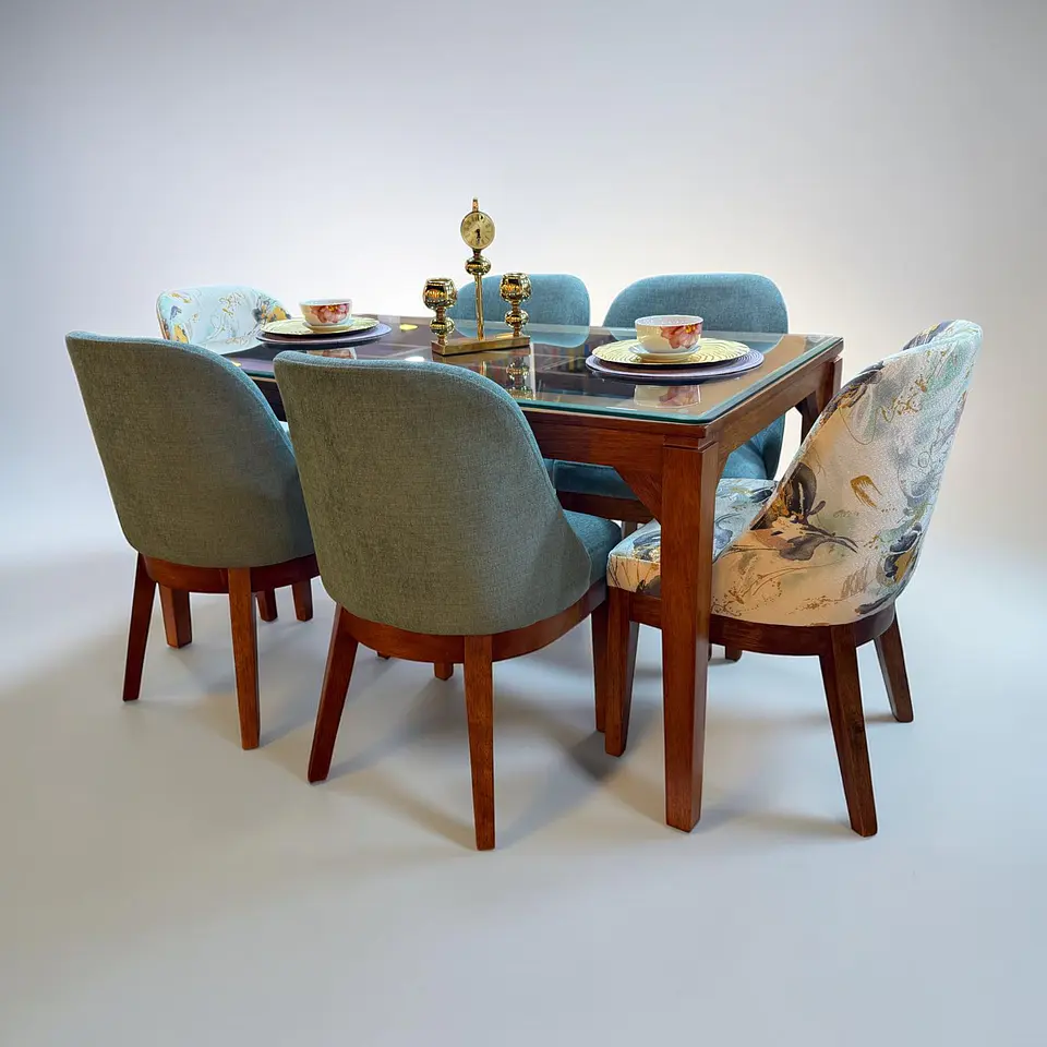 Juego de comedor 6 sillas Vintage + Base lápiz marco de madera  1