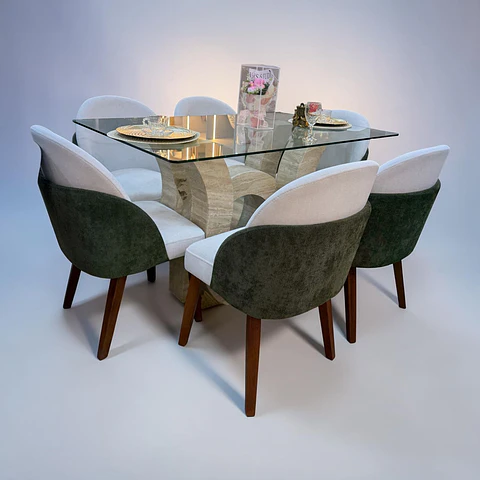 Juego de comedor 6 sillas Antezana + Base marmol + Vidrio 