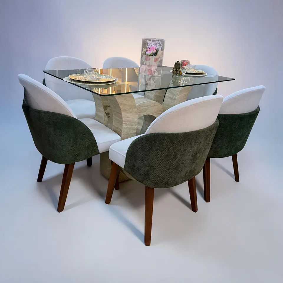 Juego de comedor 6 sillas Antezana + Base marmol + Vidrio  1