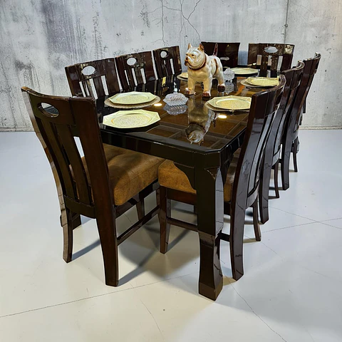 Juego de comedor 8 sillas Barcelona + Base pata de león+ Vidrio corte 7