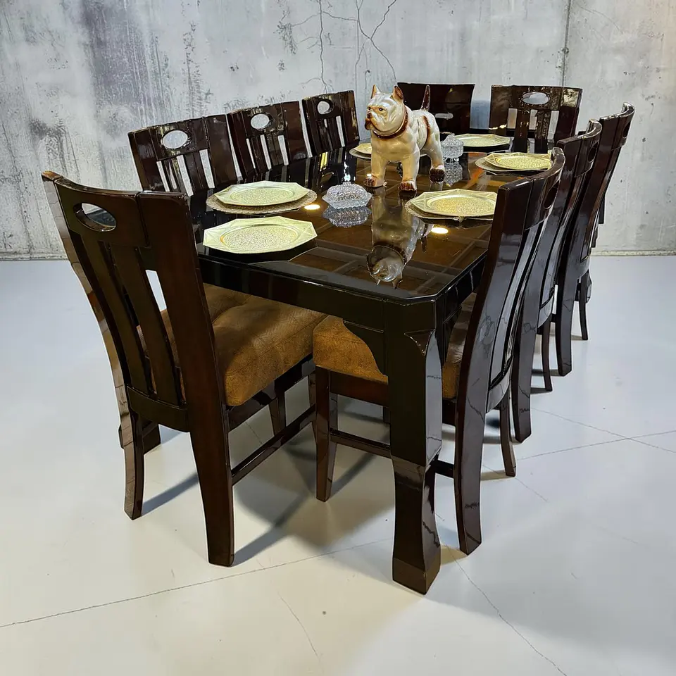 Juego de comedor 8 sillas Barcelona + Base pata de león+ Vidrio corte 7 1