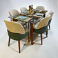 Juego de comedor 6 sillas Génesis + base madera + Vidrio biselado - Miniatura 1