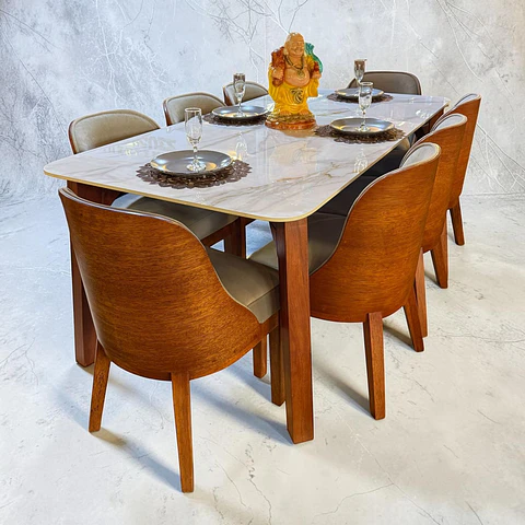 Juego de comedor 6 sillas Habanna + Base araña + Piedra sinterizada