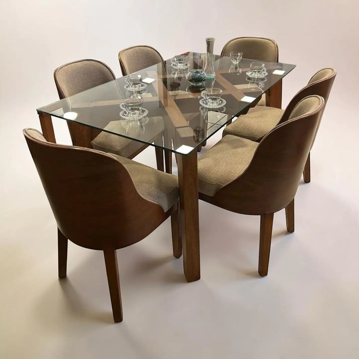 Juego de comedor 6 sillas Habanna + Base asterisco + Vidrio 1