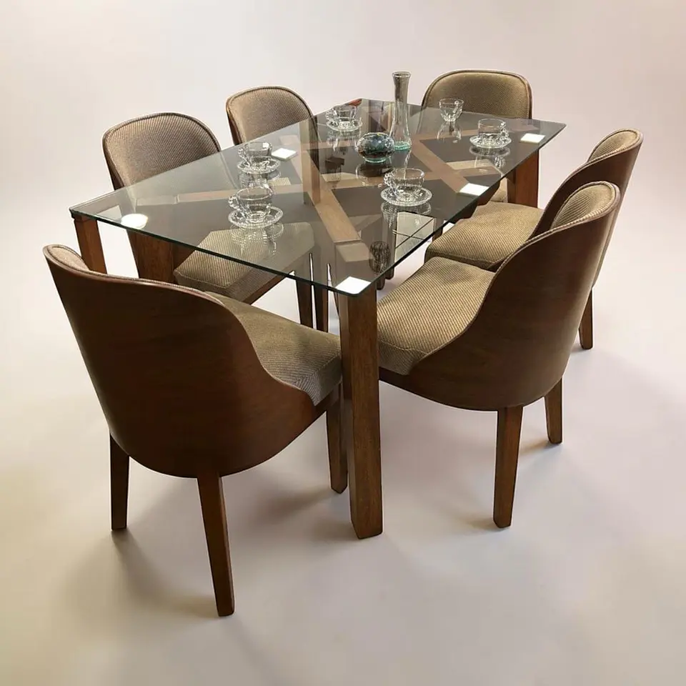 Juego de comedor 6 sillas Habanna + Base asterisco + Vidrio 1