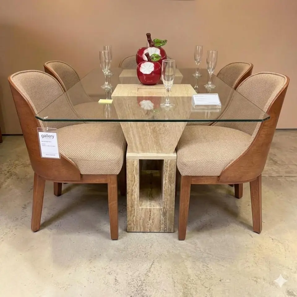 Juego de comedor 6 sillas Habanna + Base de mármol + Vidrio corte 7 1