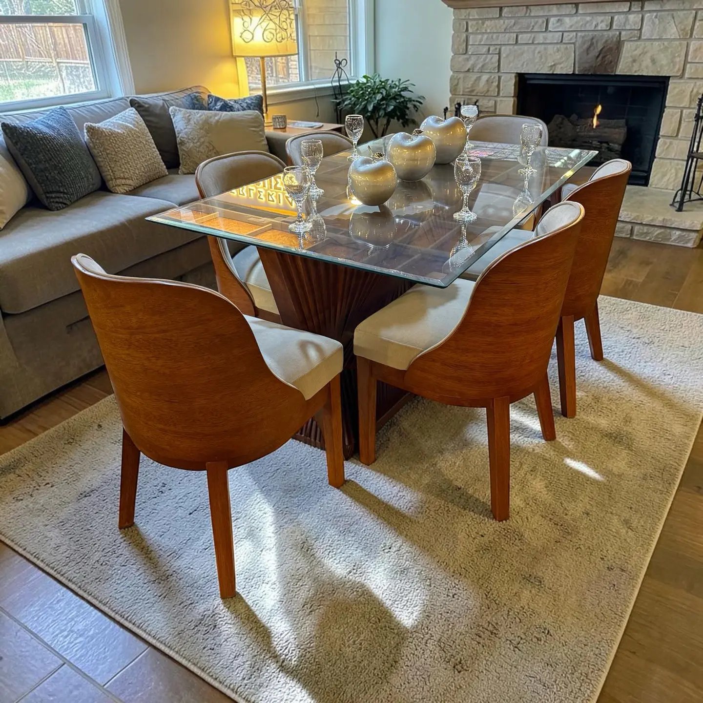 Juego de comedor 6 sillas Habanna + Base acordeón + Vidrio biselado 1