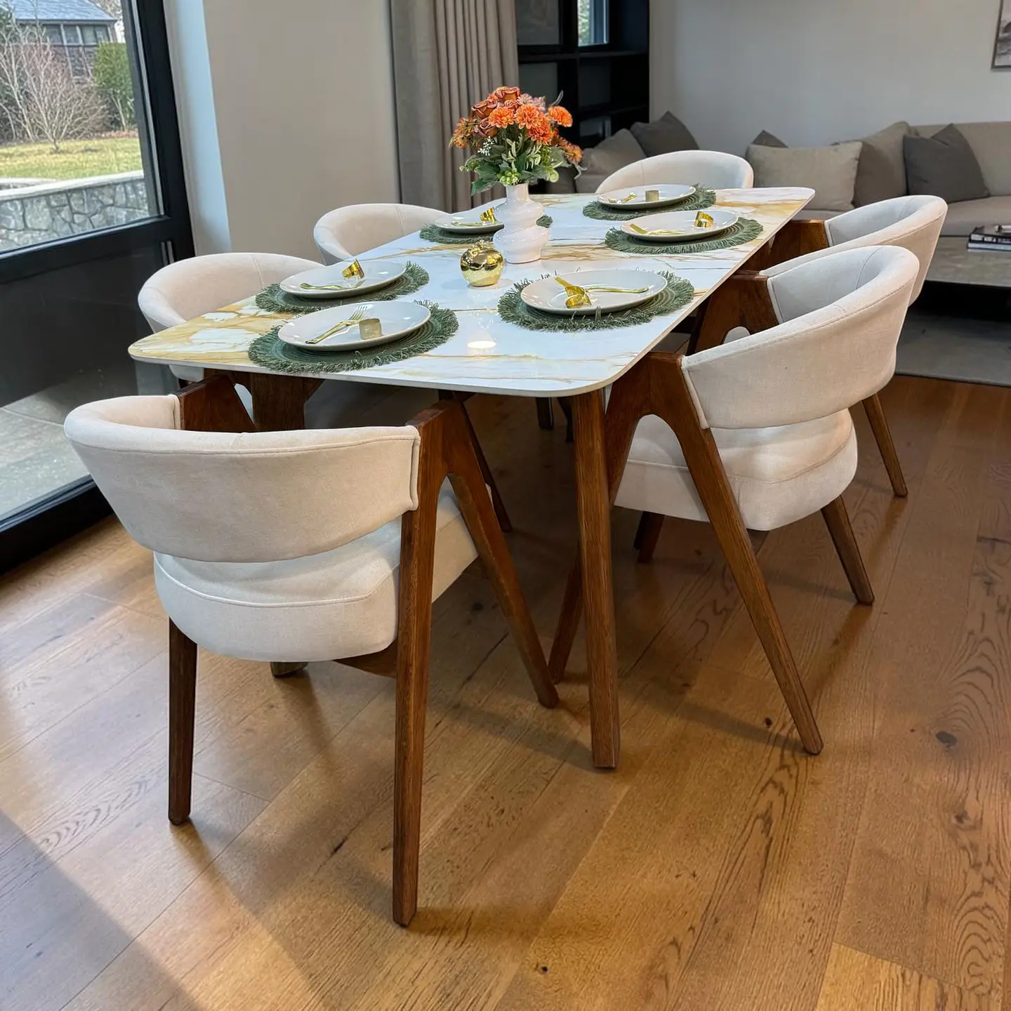 Juego de comedor 6 sillas Kiara + Base araña + Piedra sinterizada 1