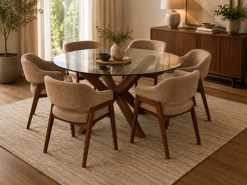 Juego de comedor 6 sillas Málaga + Base asterisco + Vidrio  1