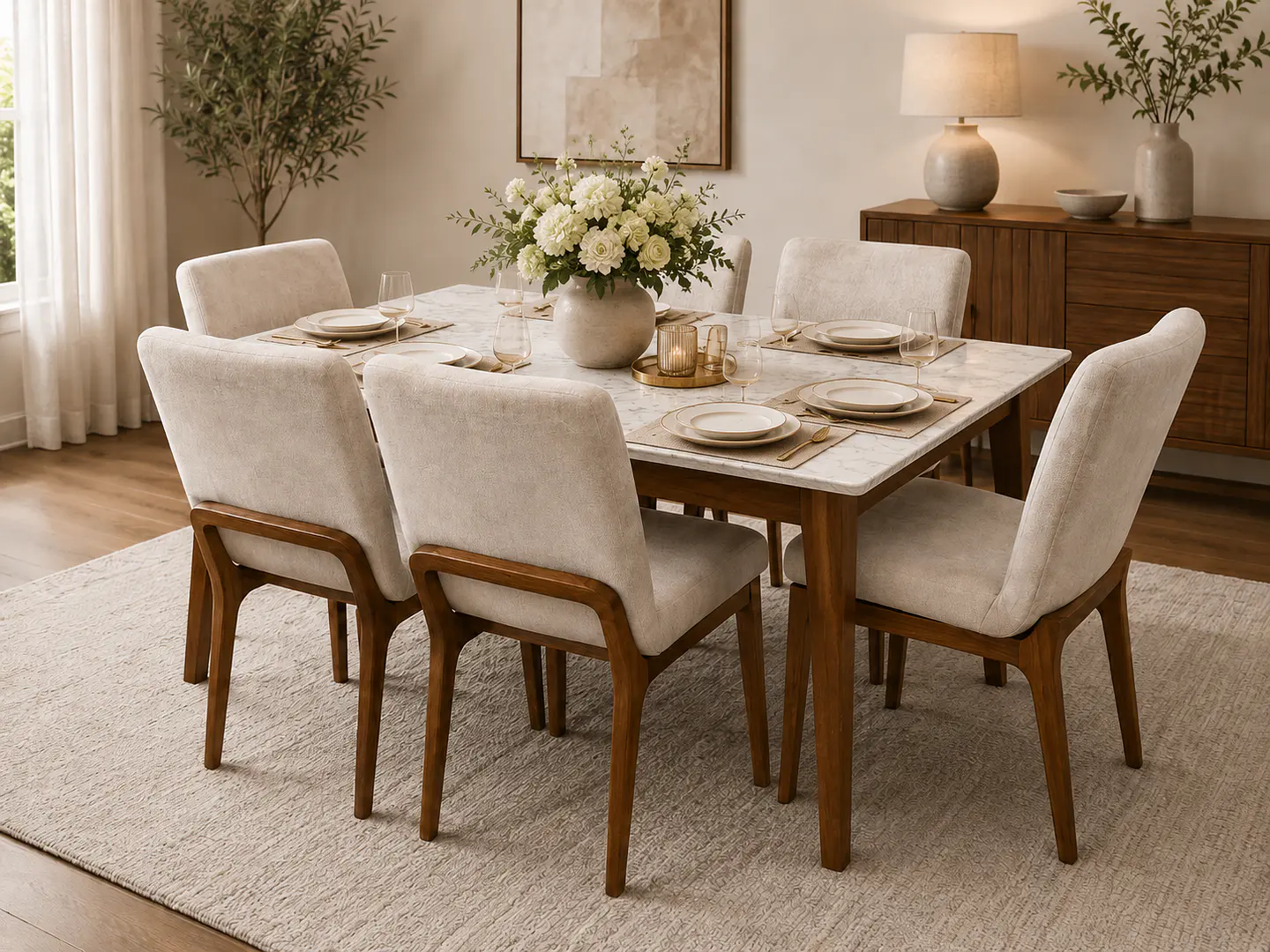 Juego de comedor 6 sillas Nairobi + Base araña + piedra sinterizada 1