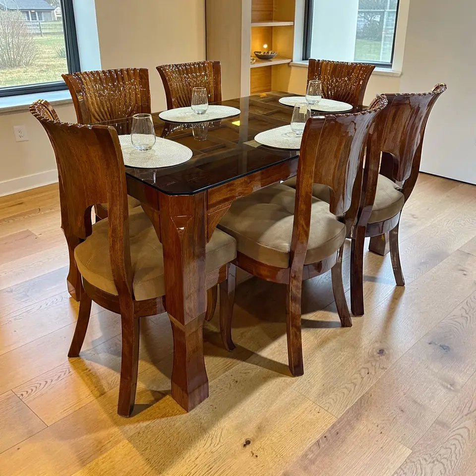 Juego de comedor 6 sillas Toscana + Base pata de león + Vidrio  1