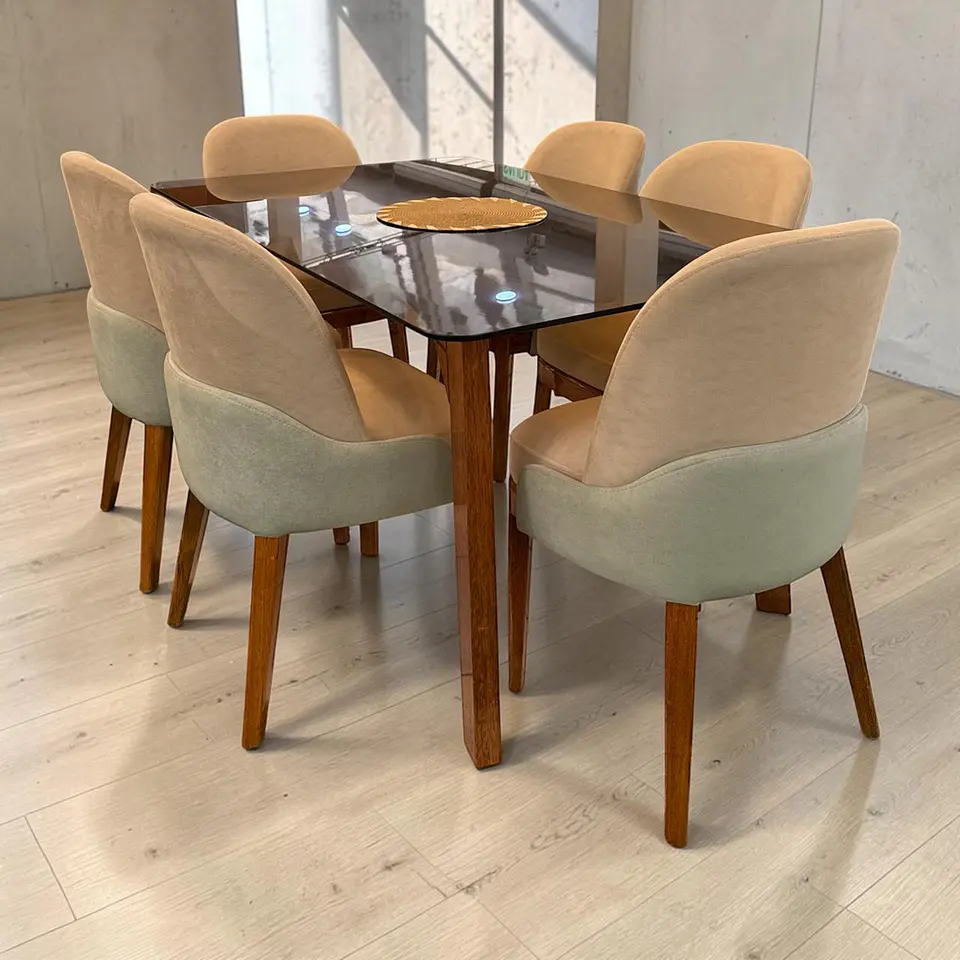 Juego de comedor 6 sillas Génesis + Base michi + Vidrio  1