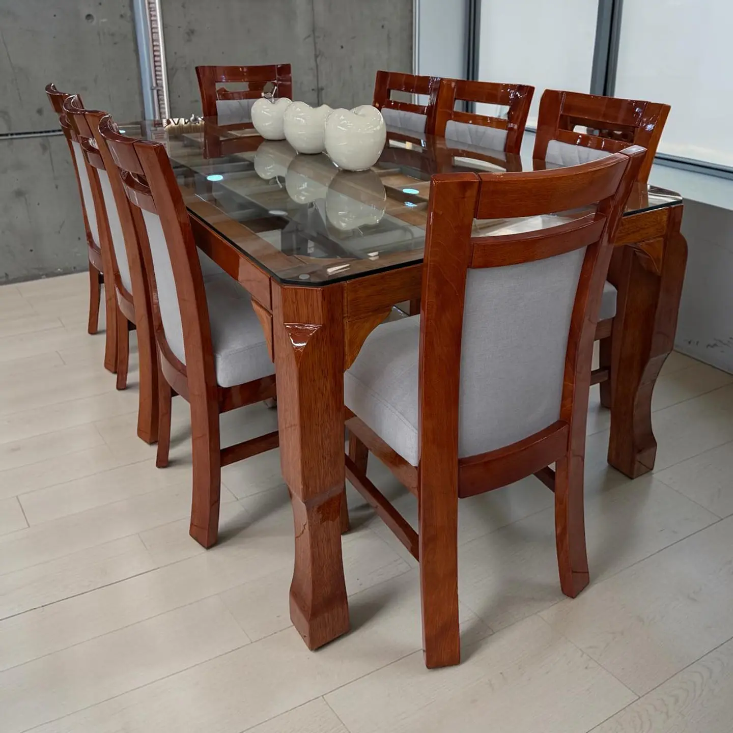 Juego de comedor 6 sillas Valencia + Mesa pata de león + Vidrio corte 7 1