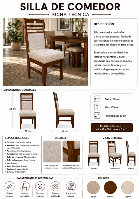 Juego de comedor 4 sillas Victoria + Mesa pata león + corte 7