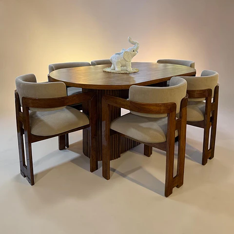 Juego de comedor 6 sillas Daniela+ base tallada+ Tablero de madera