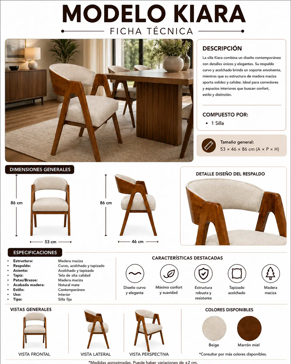 Juego de comedor 6 sillas Kiara + Base W + Vidrio 2