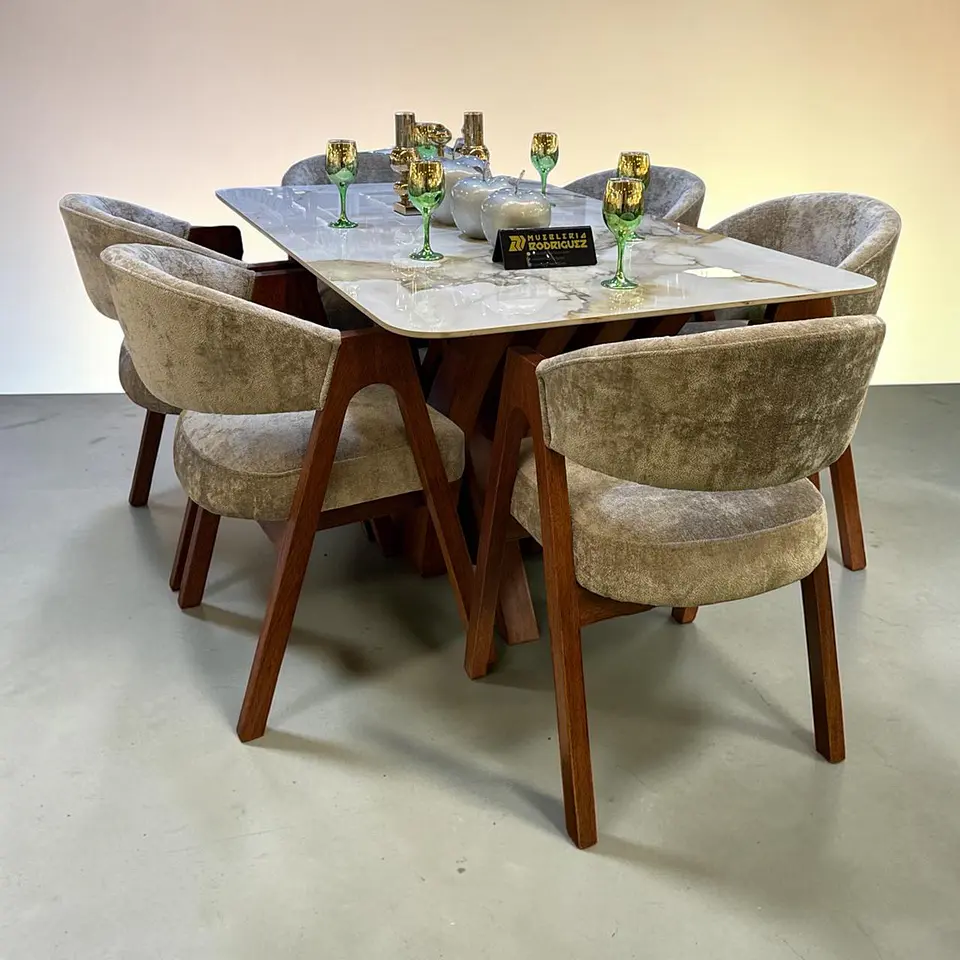 Juego de comedor 6 sillas Kiara + Base W + Piedra sinterizada  1